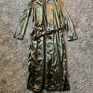 Blue Blush Satin Green Trench Coat Jacket
